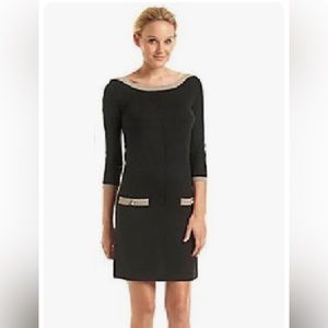 Nine West Black|Boatneck Tunic Sweater Sheath Dress w/Silver Metallic Trim Sz M